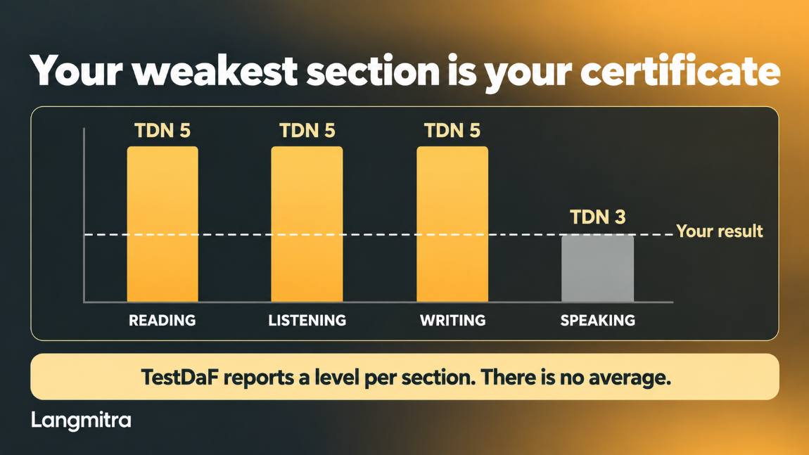 Bar chart showing three sections at TDN 5 and speaking at TDN 3, with the result capped at the lowest section